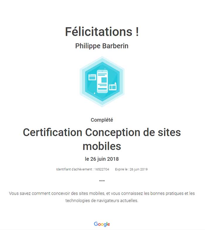 Certification Conception Site Mobile - Philippe Barberin