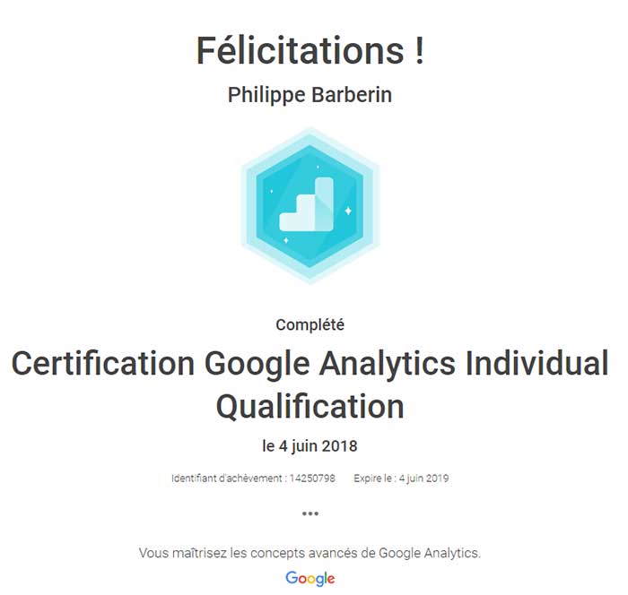 Certification Google Analytics - Philippe Barberin
